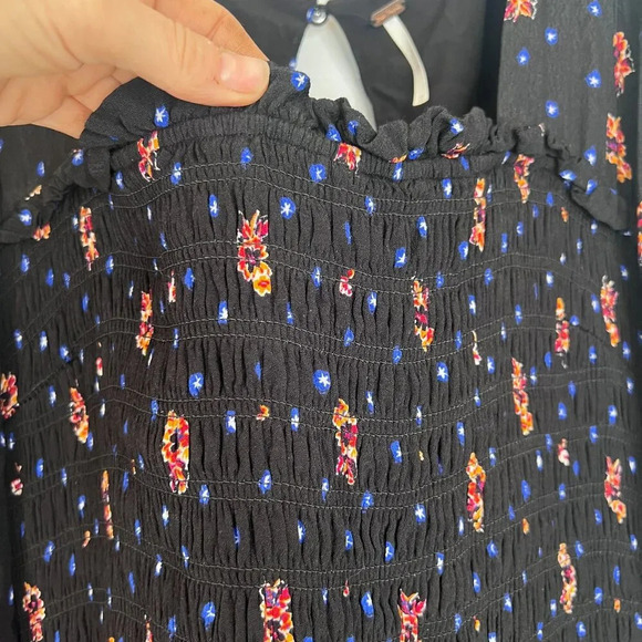 Free People Two Faces Printed Smocked Long Sleeve Mini Dress Size Medium - Picture 8 of 13